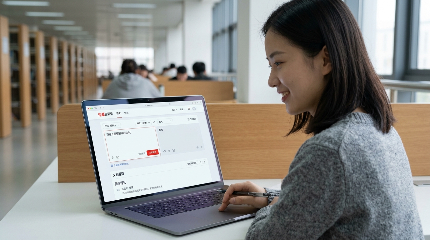 有道翻译下载后主界面展示109种语言互译与文档、语音等核心功能入口
