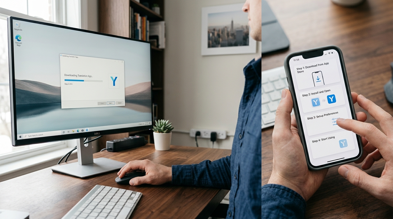 有道翻译在Windows和iOS设备上的安装界面示意图