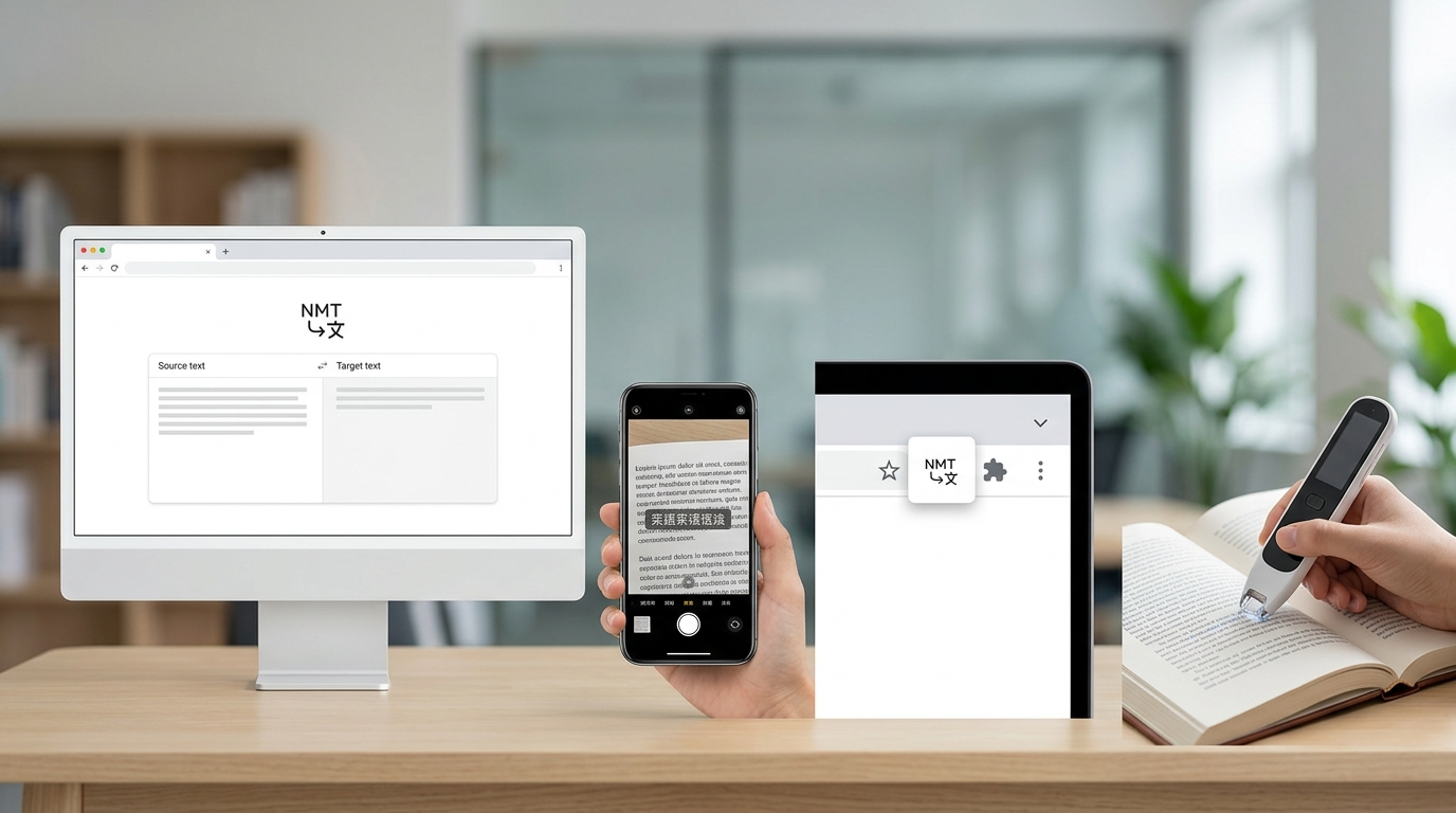 有道翻译产品形态:网页版、App、浏览器插件、词典笔对比