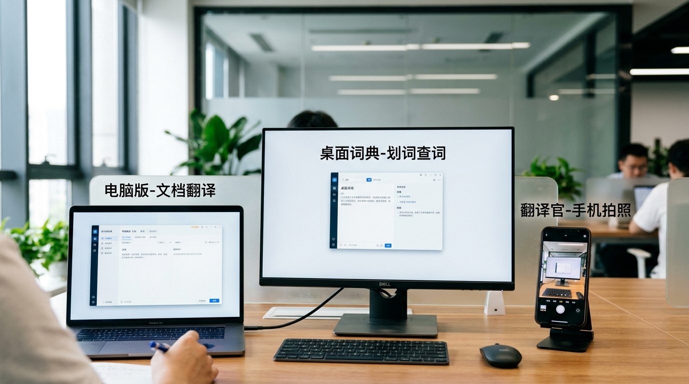 有道翻译电脑版与桌面词典、翻译官功能区别对照图