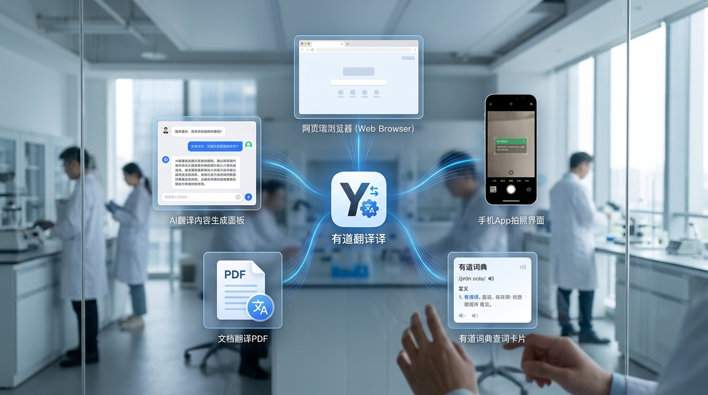 有道翻译五大形态生态图 网页版手机App词典文档AI翻译入口对比